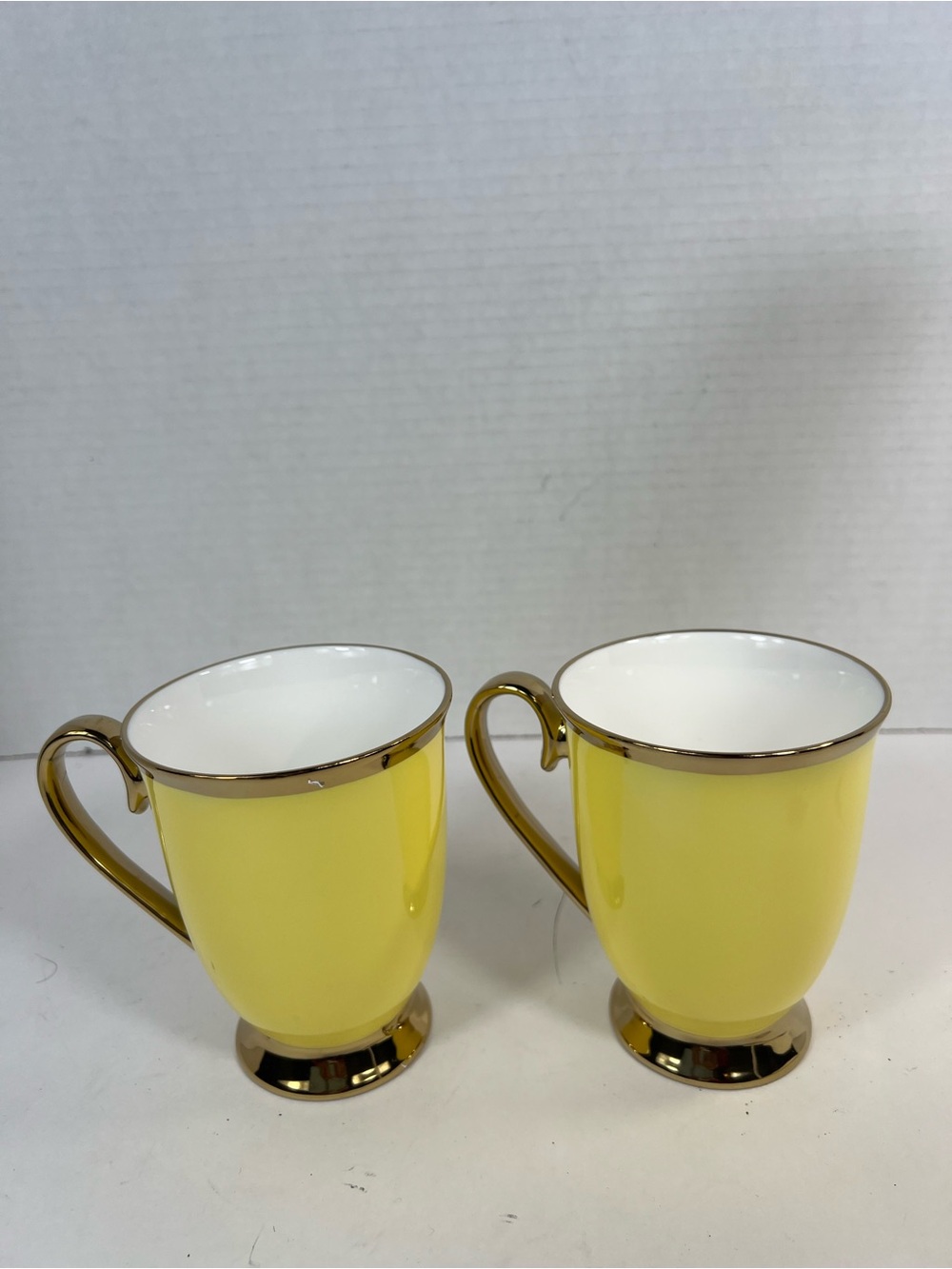 Grace Teaware Fine Porcelain Footed Coffee Tea Mugs Yellow Gold Trim Set of 2